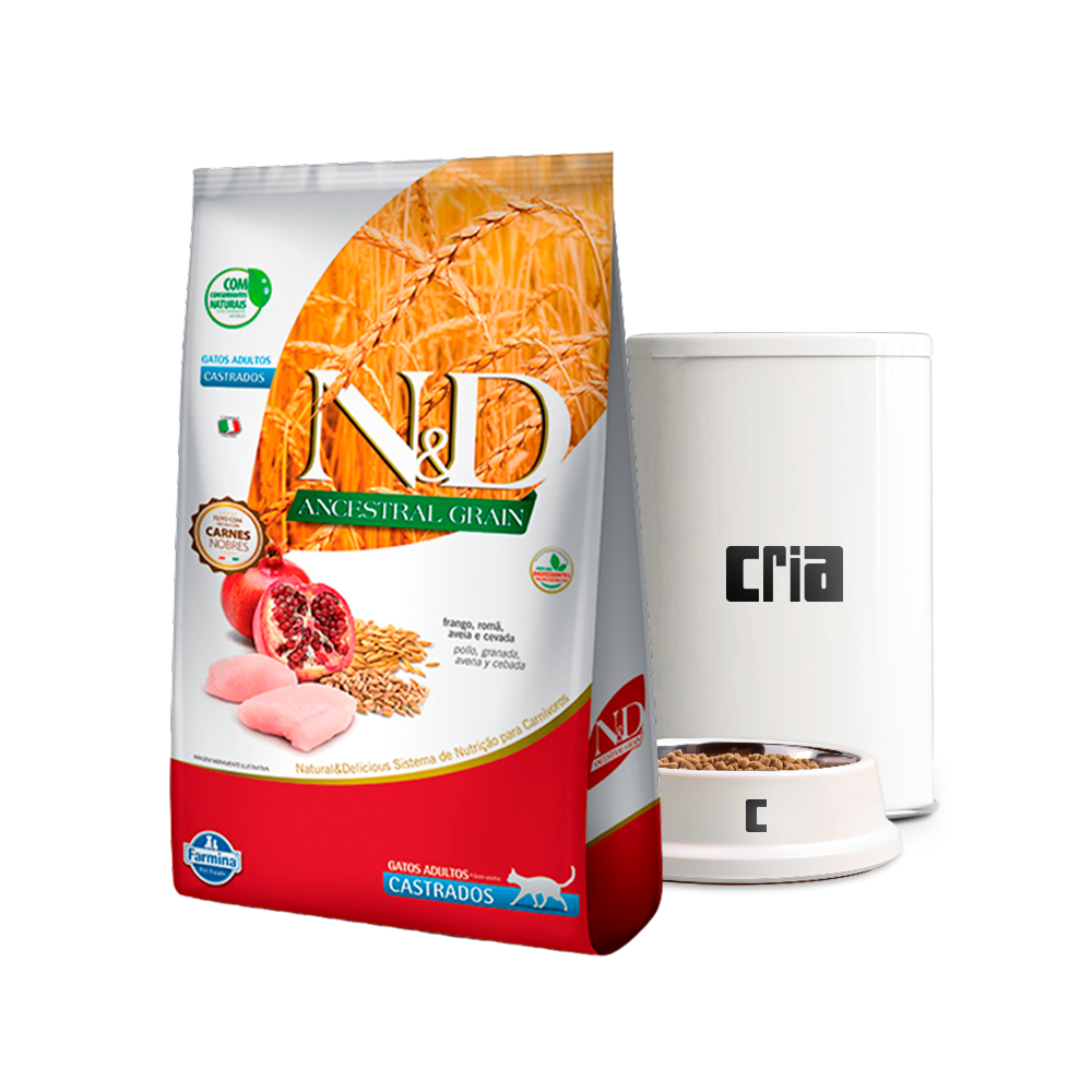 N&D Ancestral Grain Gatos Adultos Castrados Sabor Frango e Romã (venda por 100g)