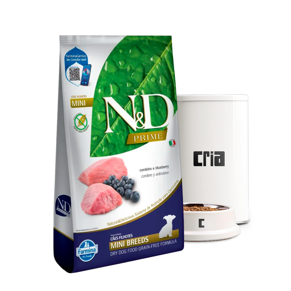 N&D Prime Cães Filhotes Porte Mini ou Pequeno Sabor Cordeiro e Blueberry (venda por 100g)