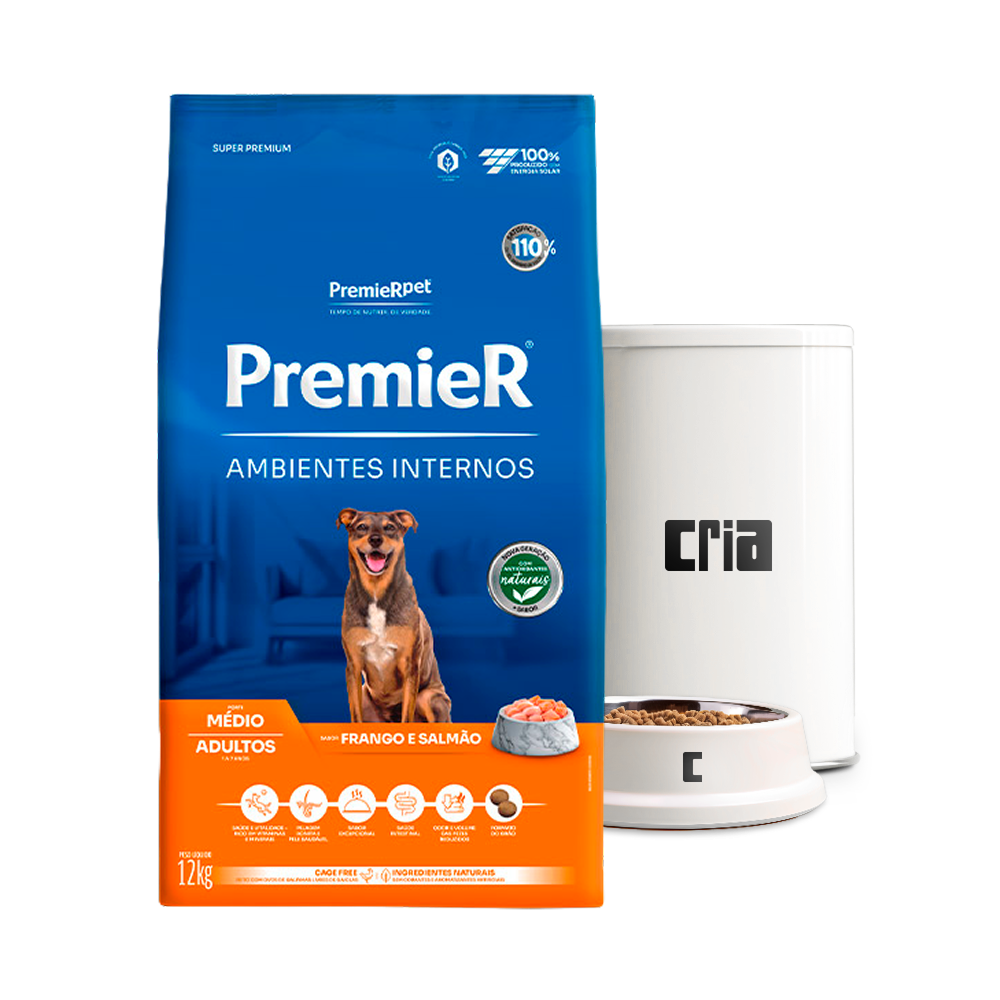Premier Ambientes Internos Cão Adulto Porte Médio Frango e Salmão (venda por 100g)
