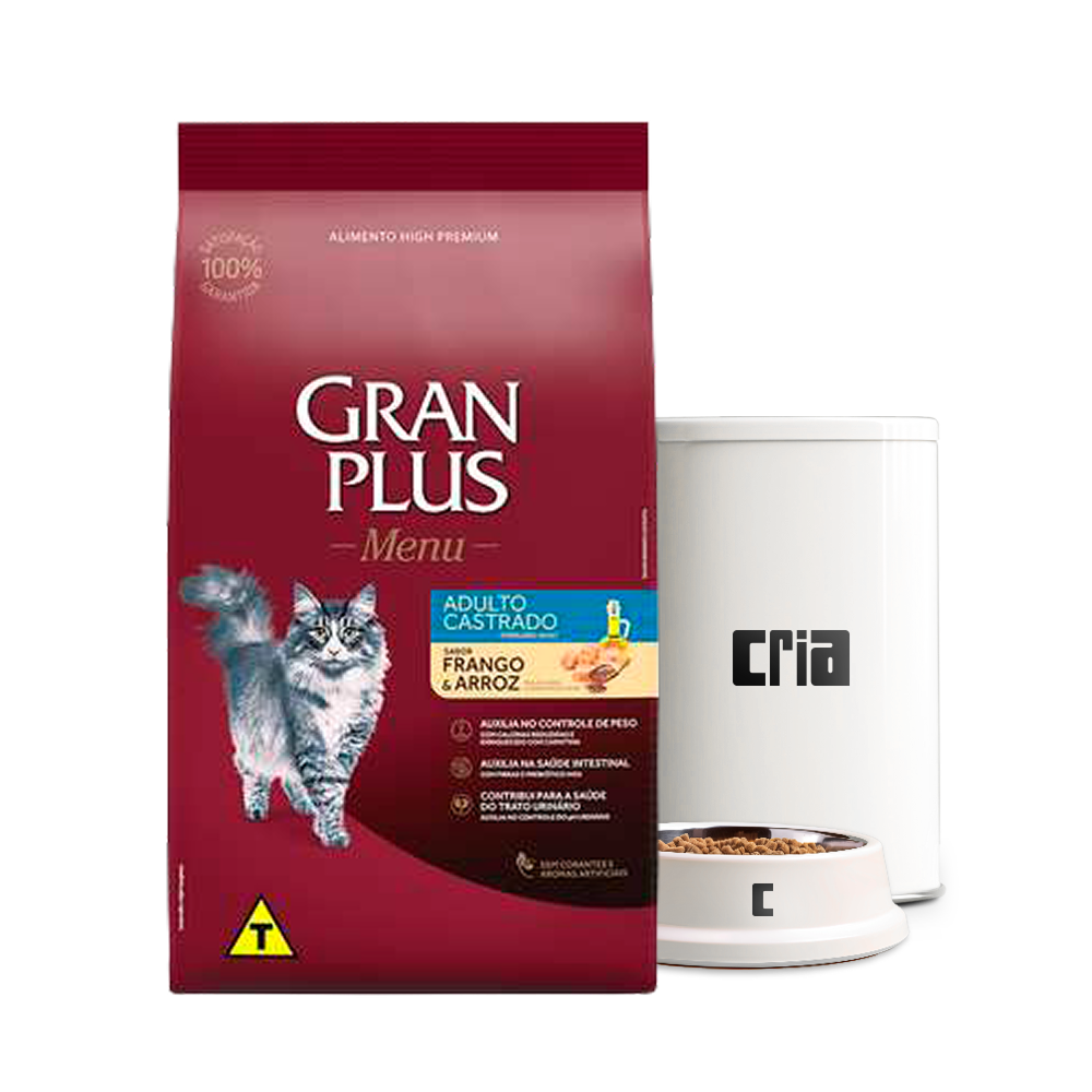 Gran Plus Menu Gato Adulto Castrado Frango e Arroz (venda por 100g)
