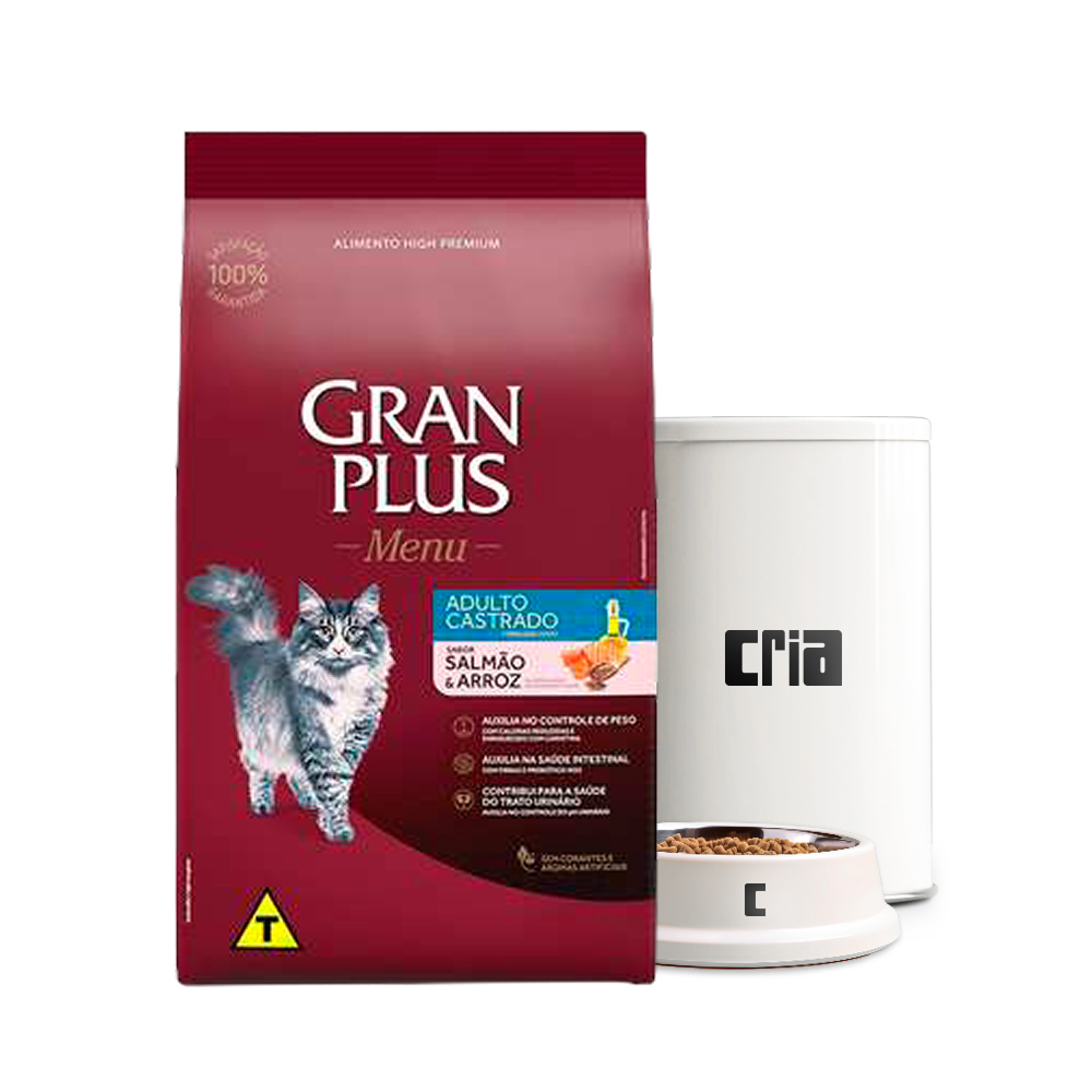 Gran Plus Menu Gato Adulto Castrado Salmão e Arroz (venda por 100g)