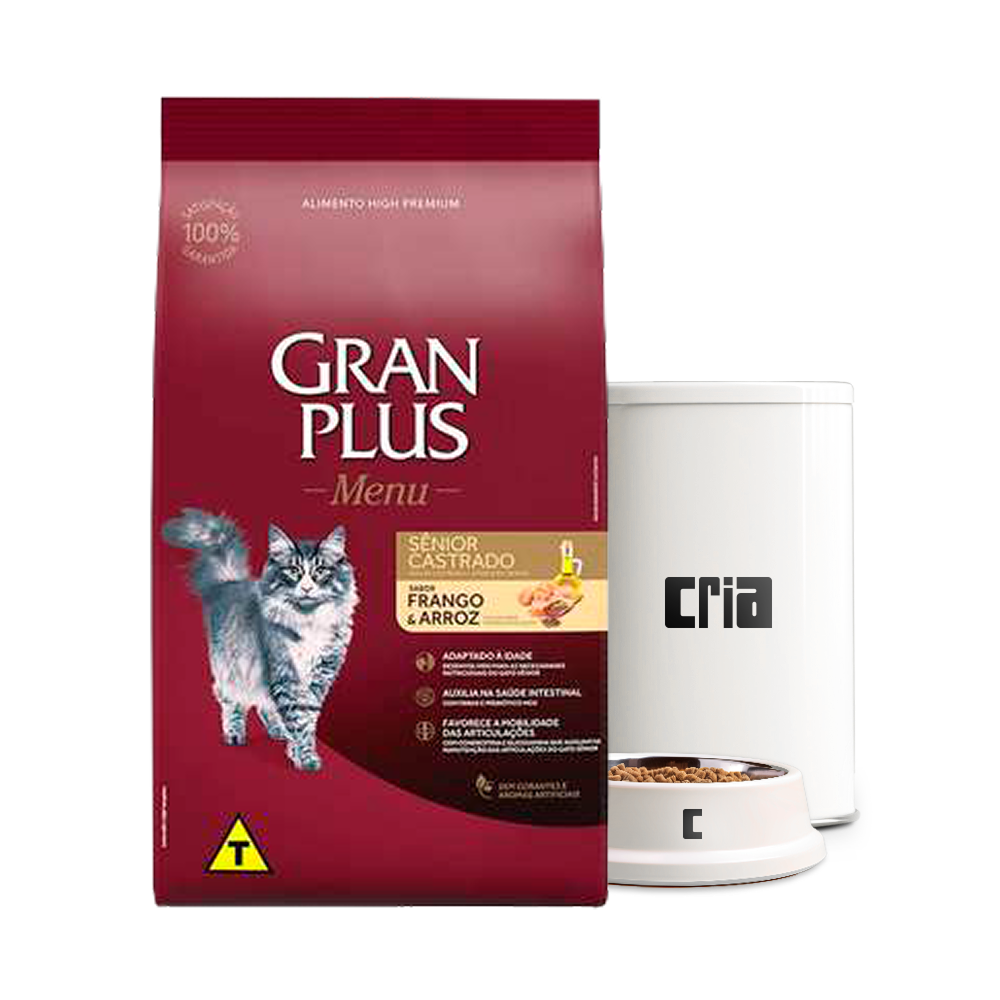 Gran Plus Menu Gato Sênior Castrado Sabor Frango e Arroz (venda por 100g)