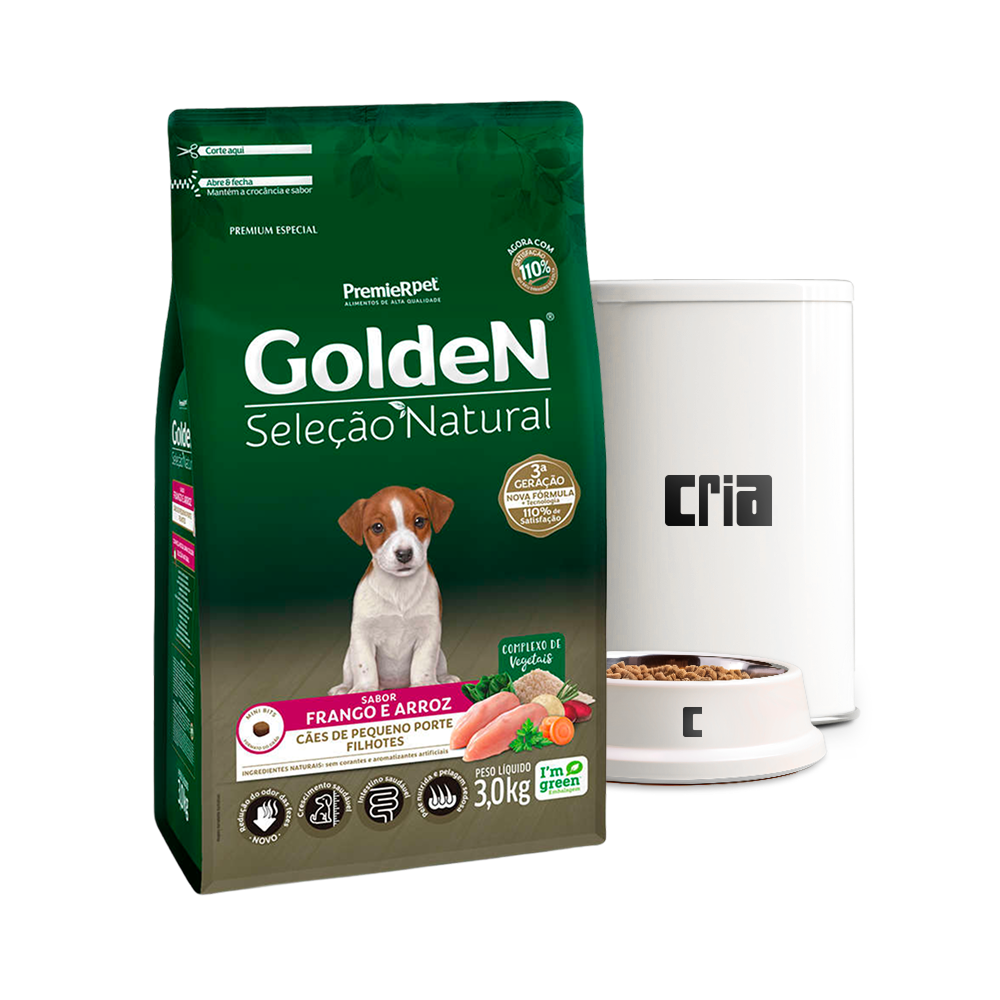 Premier Golden Seleção Natural Cão Filhote Porte Pequeno Mini Bits Frango e Arroz (venda por 100g)