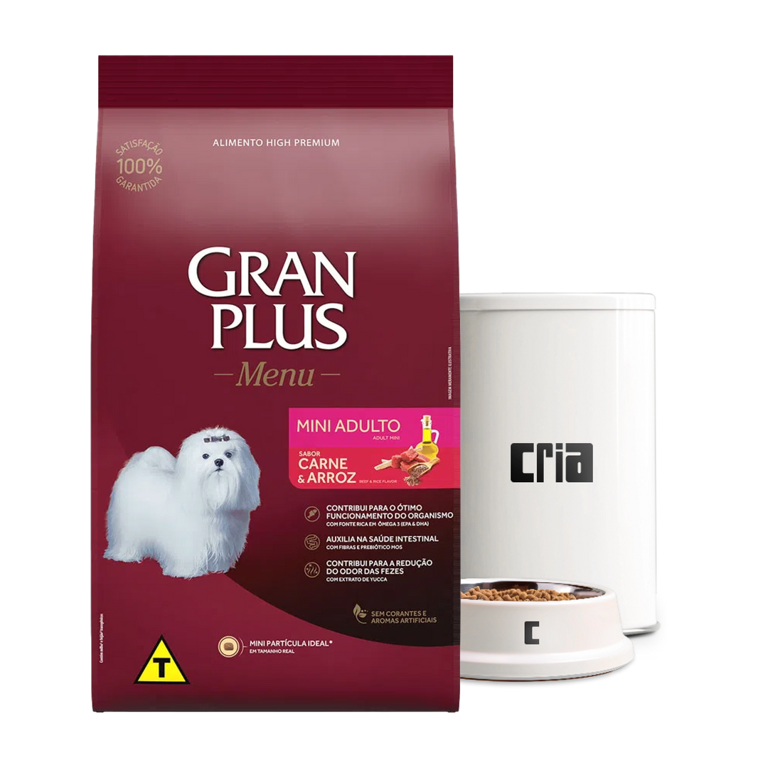 Gran Plus Menu Cães Adultos Porte Mini Sabor Carne e Arroz (venda por 100g)