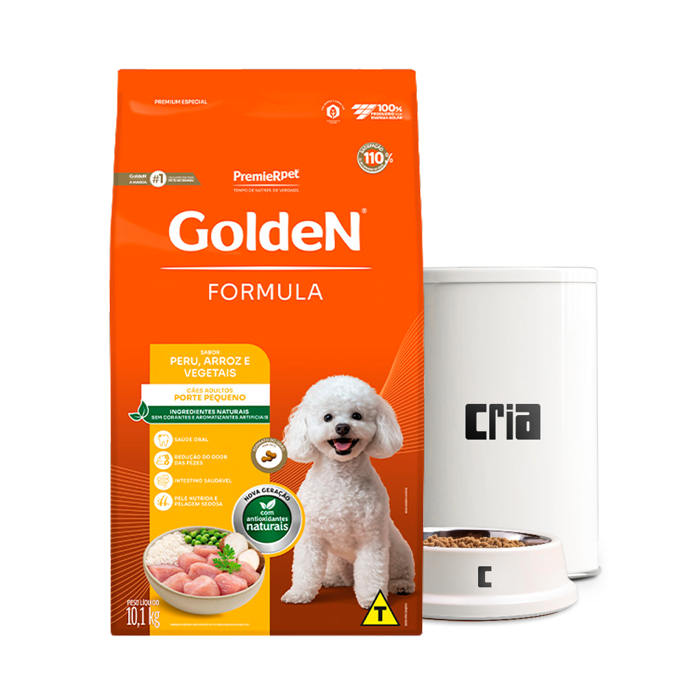 Premier Golden Fórmula Cão Adulto Porte Pequeno Mini Bits Sabor Peru e Arroz (venda por 100g)