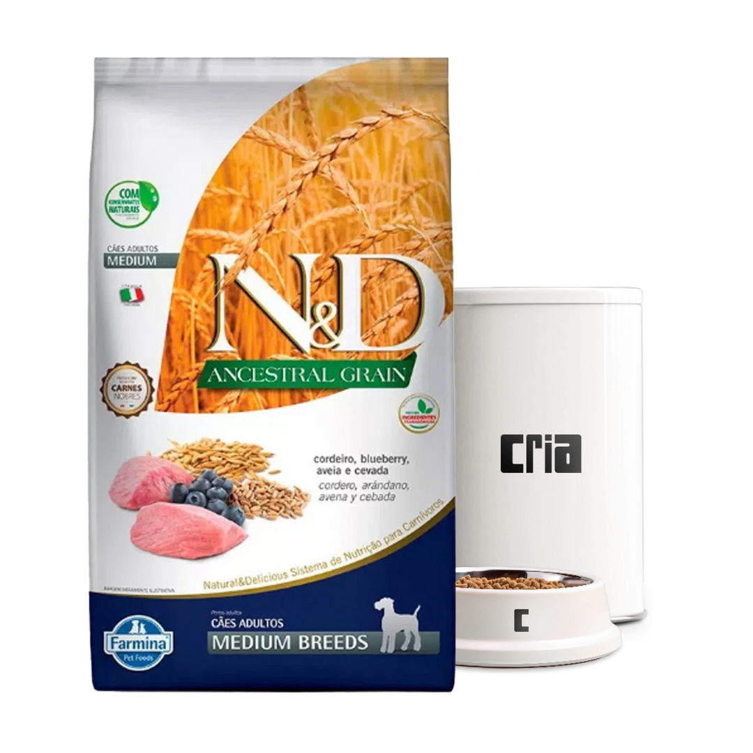 N&D Ancestral Cães Adultos Porte Médio Sabor Cordeiro e Blueberry (venda por 100g)