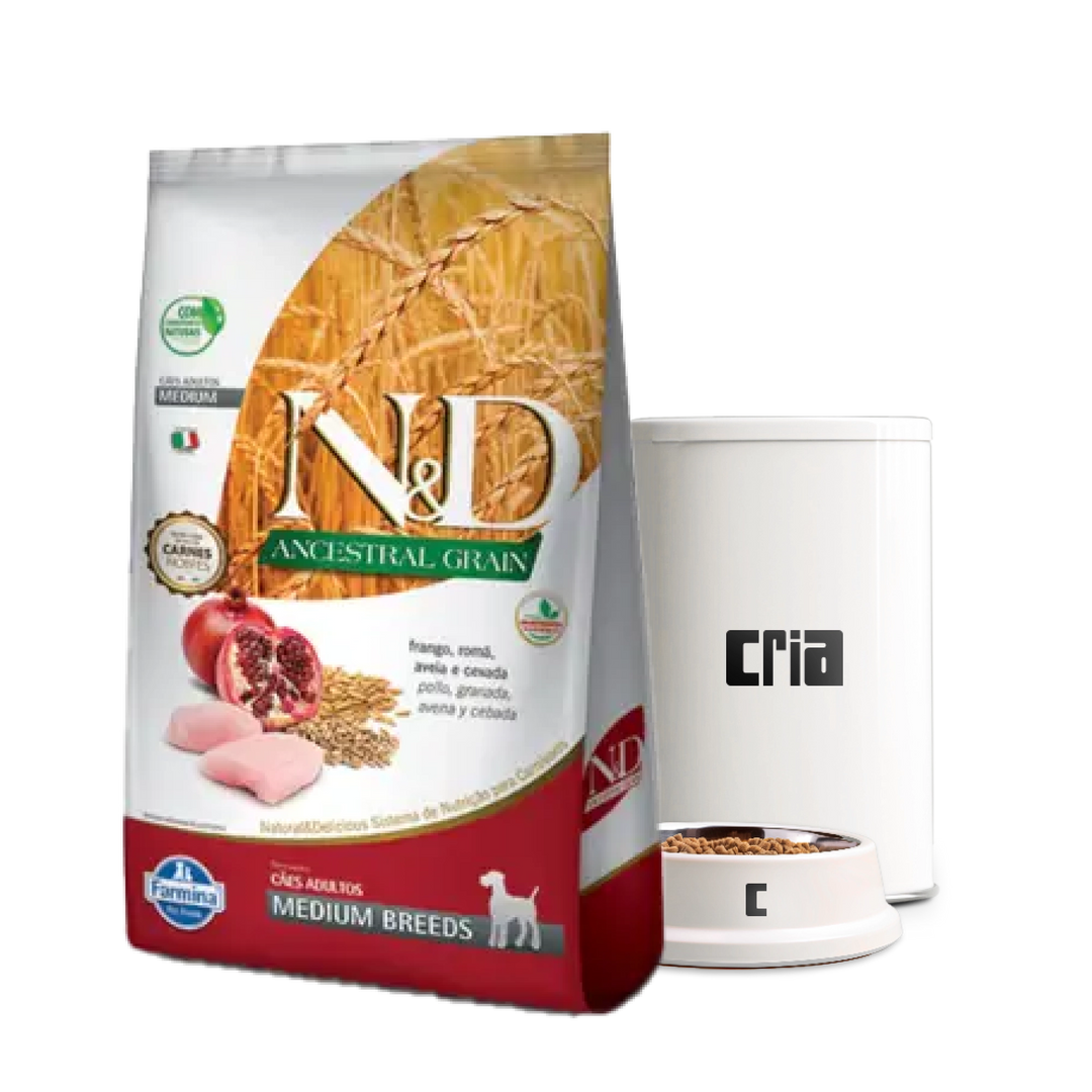 N&D Ancestral Grain Cães Adultos Porte Médio Sabor Frango e Romã (venda por 100g)