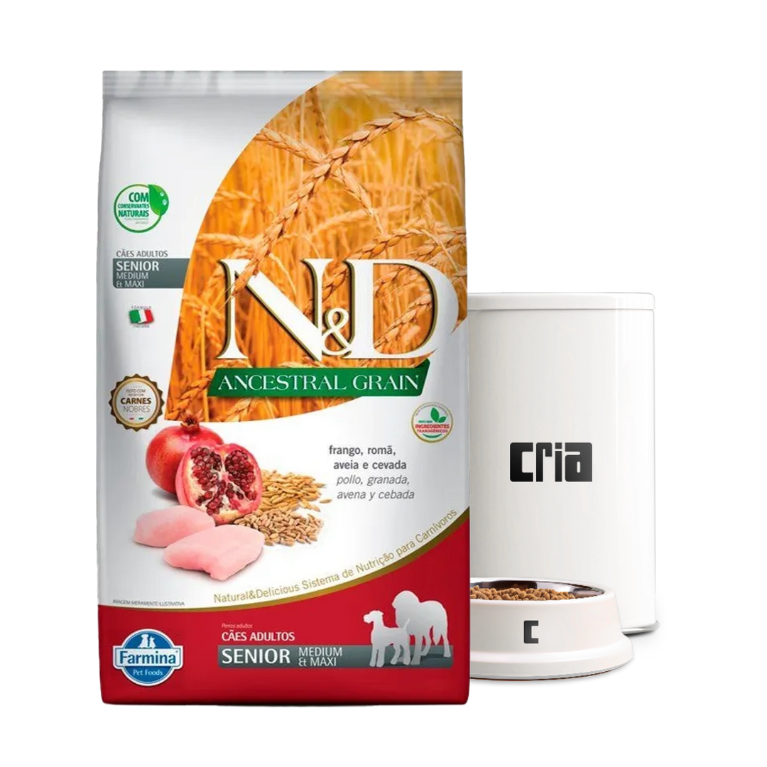 N&D Ancestral Grain Cães Sênior Porte Médio Sabor Frango e Romã (venda por 100g)