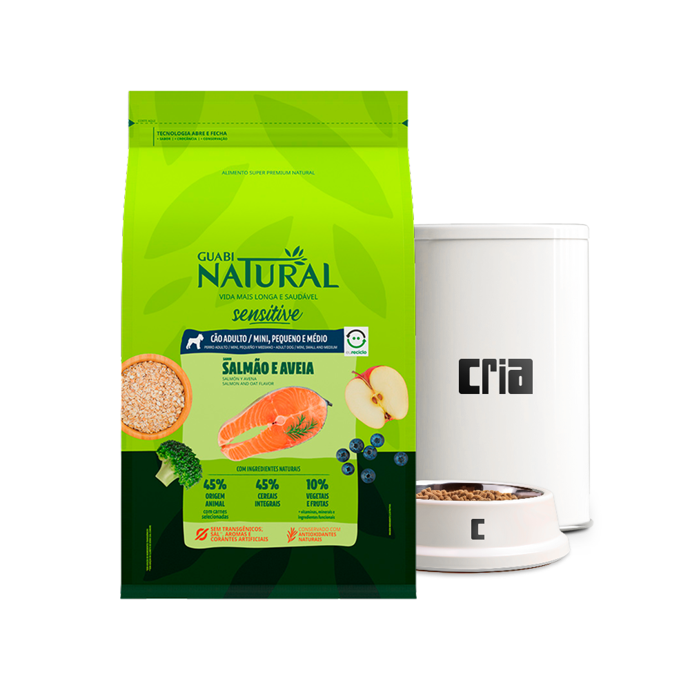 Guabi Natural Sensitive Cães Adultos Porte Mini, Pequeno ou Médio Sabor Salmão e Aveia (venda por 100g)
