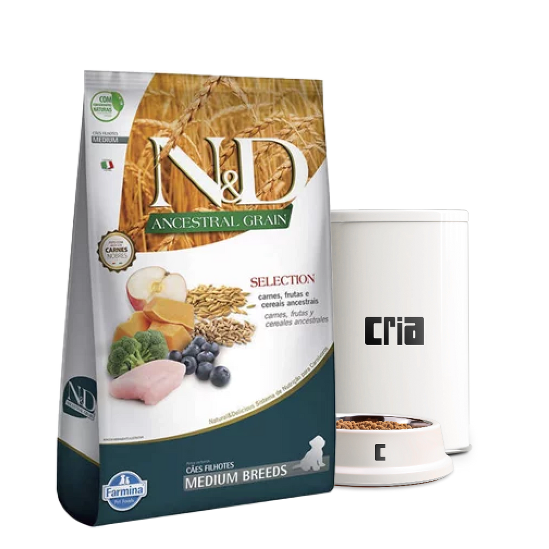 N&D Selection Ancestral Grain Cães FIlhotes Porte Médio Sabor Carnes e Frutas (venda por 100g)