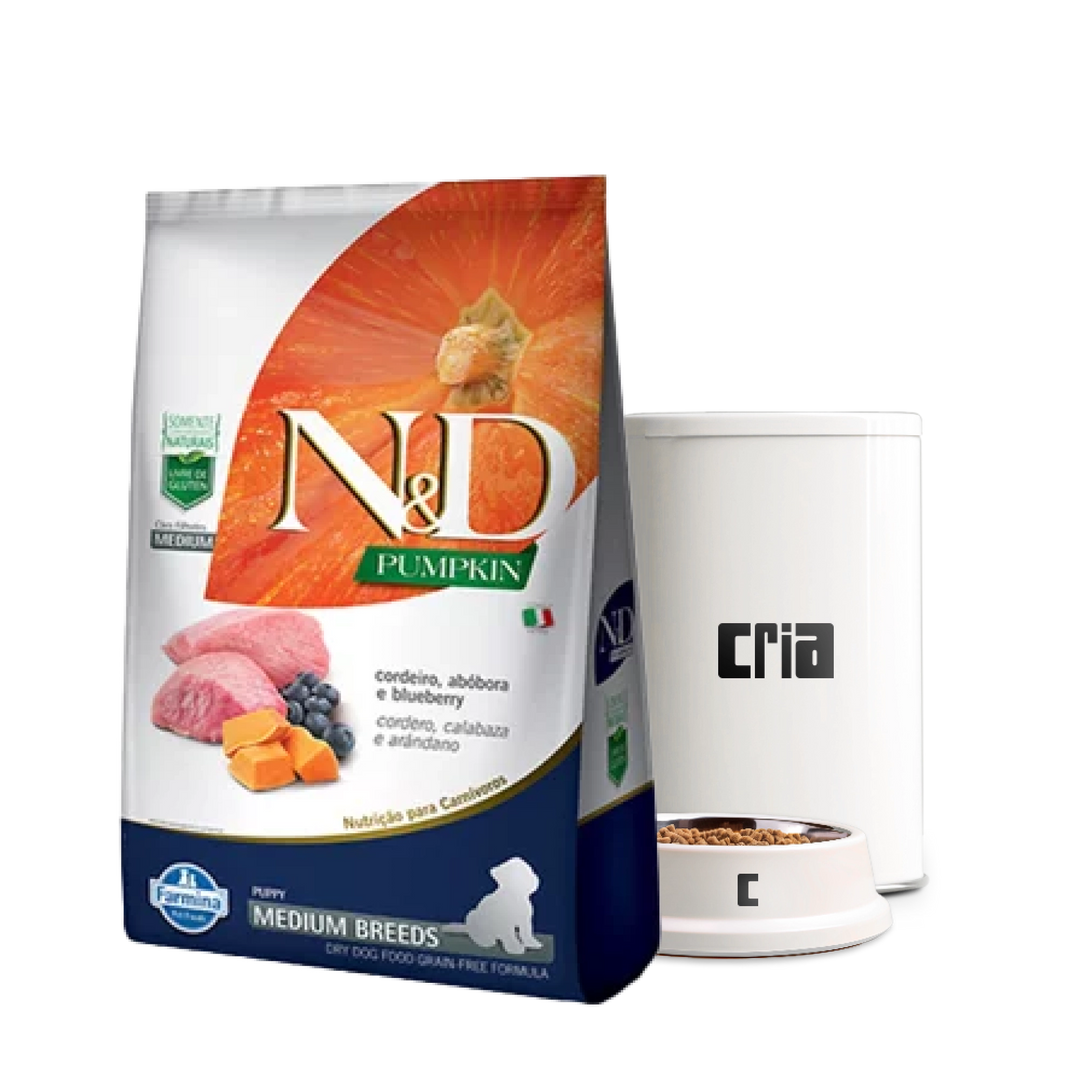 N&D Pumpkin Cães FIlhotes Porte Médio Sabor Cordeiro, Abóbora e Blueberry (venda por 100g)