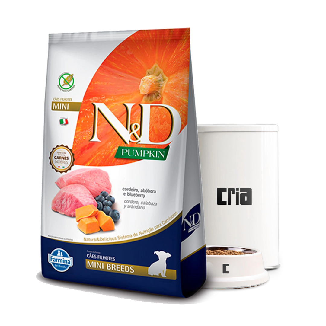 N&D Pumpkin Cães Filhotes Porte Mini ou Pequeno Sabor Cordeiro, Abóbora e Blueberry (venda por 100g)