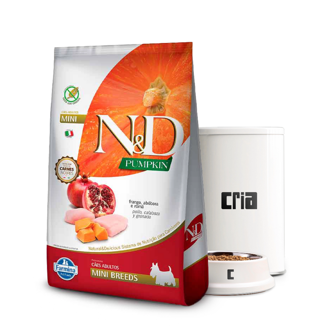 N&D Pumpkin Cães Adultos Porte Mini ou Pequeno Sabor Frango, Abóbora e Romã (venda por 100g)