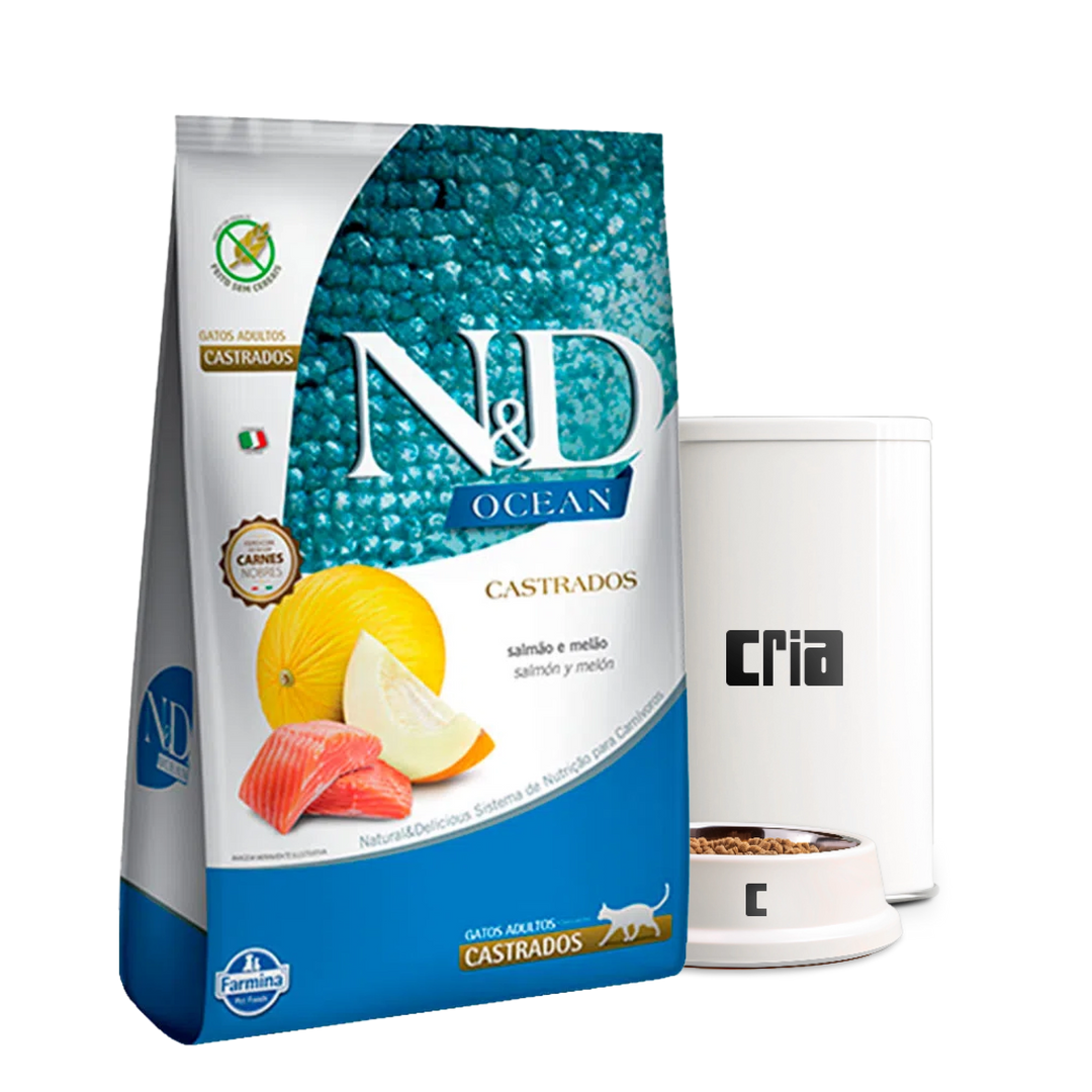 N&D Ocean Gatos Adultos Castrados Sabor Salmão e Melão (venda por 100g)