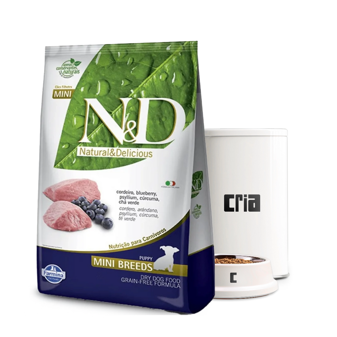 N&D Prime Cães Filhotes Porte Mini ou Pequeno Sabor Cordeiro e Blueberry (venda por 100g)
