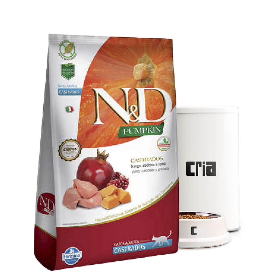 N&D Pumpkin Gatos Adultos Castrados Sabor Frango, Abóbora e Romã (venda por 100g)