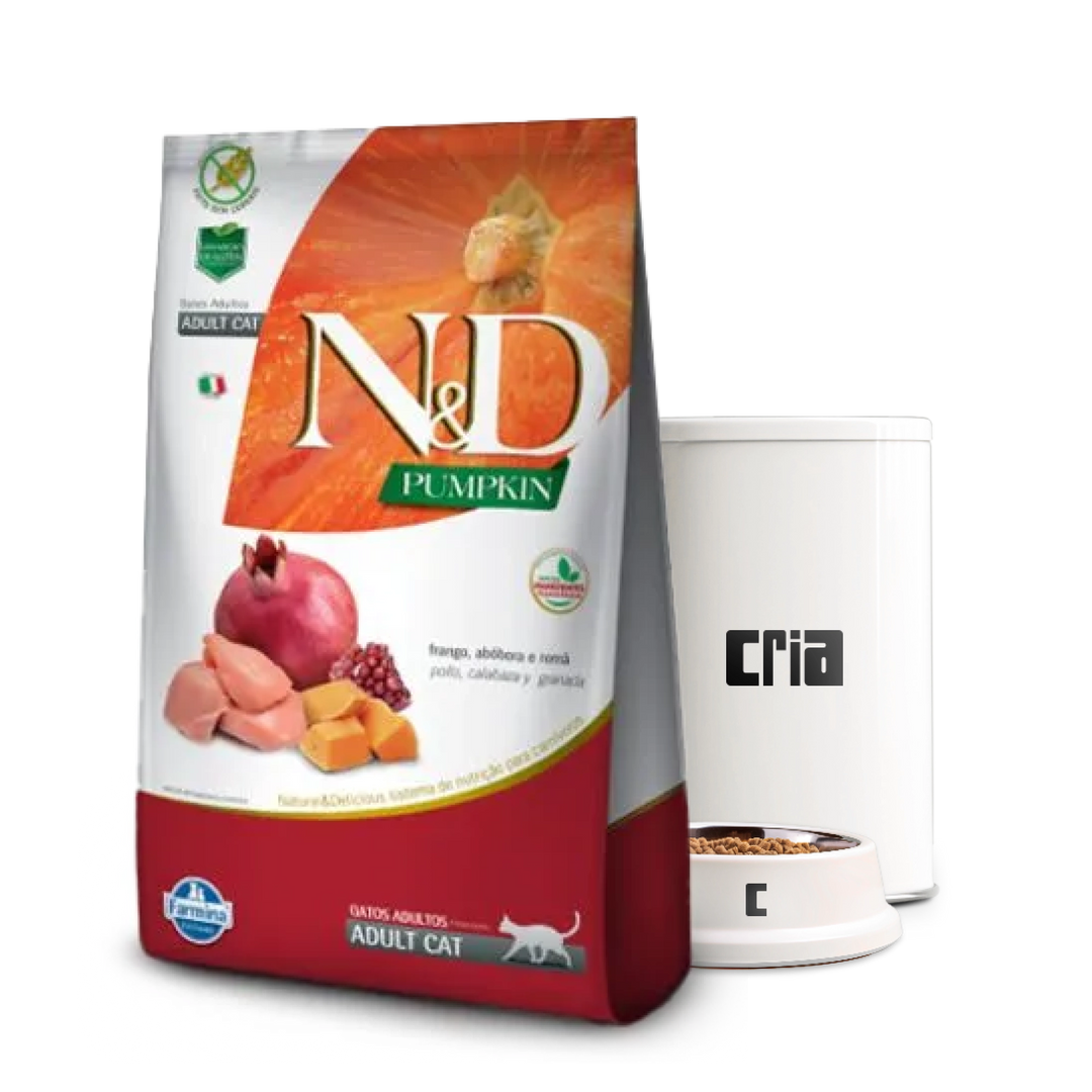 N&D Pumpkin Gatos Adultos Sabor Frango, Abóbora e Romã (venda por 100g)