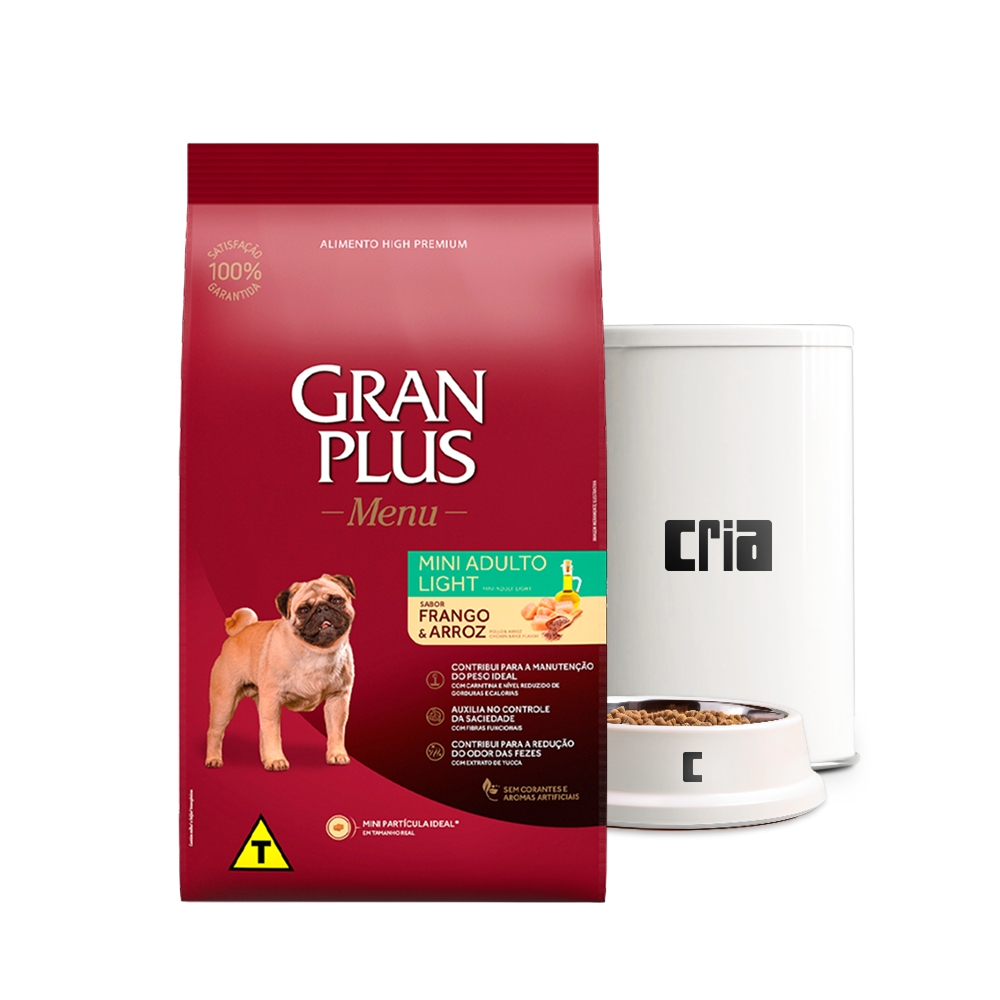 Gran Plus Menu Cães Adulto Porte Mini Light Sabor Carne e Arroz (venda por 100g)