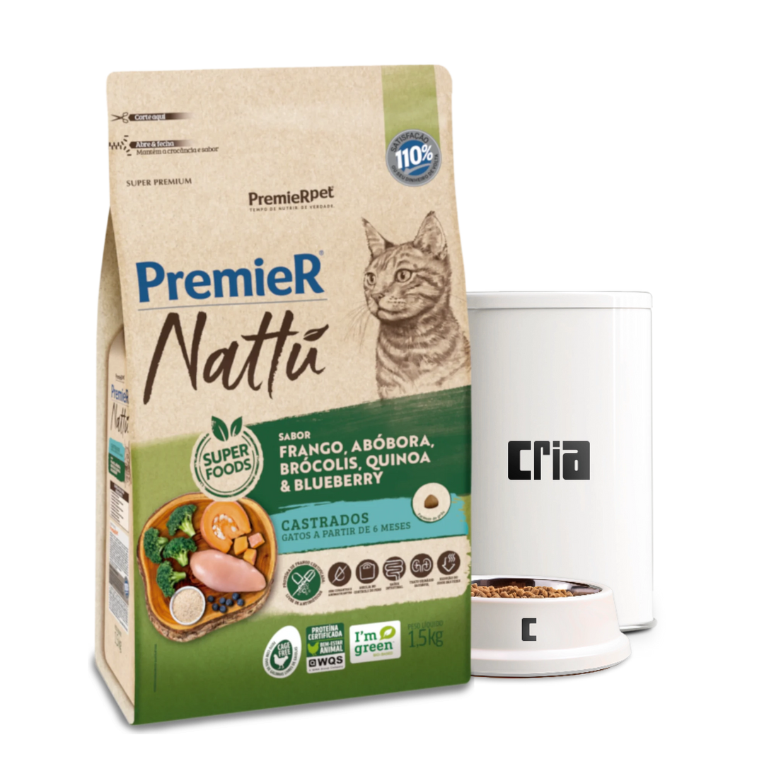 PremieR Nattu Gatos Adultos Castrados Sabor Frango, Abóbora e Brócolis (venda por 100g)