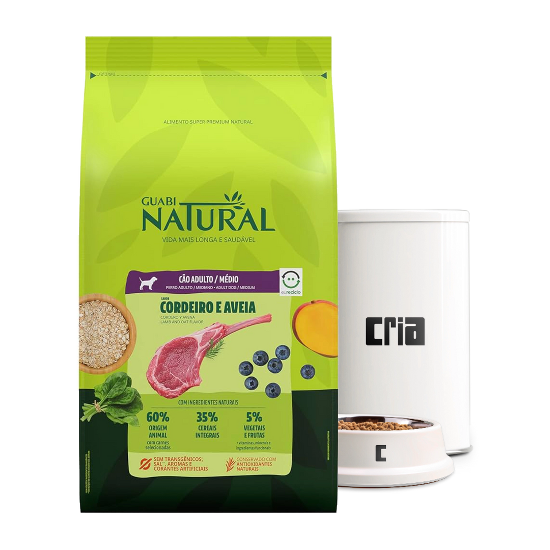 Guabi Natural Cães Adultos Porte Médio Sabor Cordeiro e Aveia (venda por 100g)