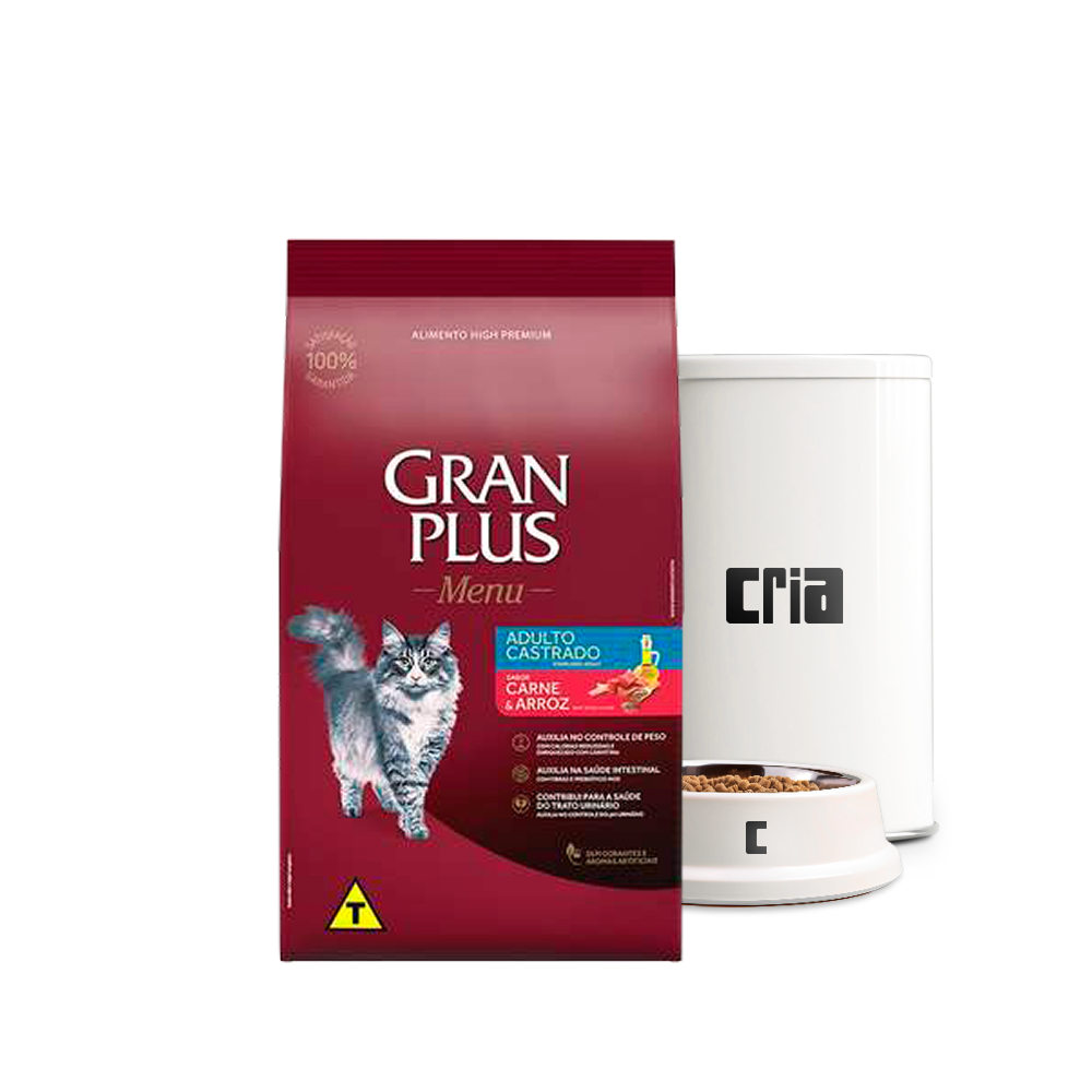 Gran Plus Menu Gato Adulto Castrado Carne e Arroz (venda por 100g)