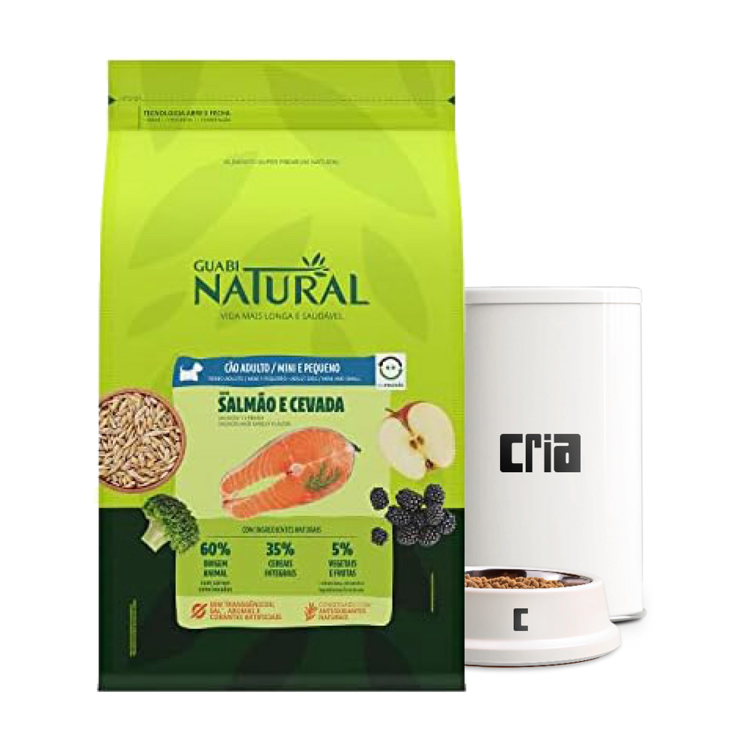 Guabi Natural Cães Adultos Porte Pequeno ou Mini Sabor Salmão e Cevada (venda por 100g)