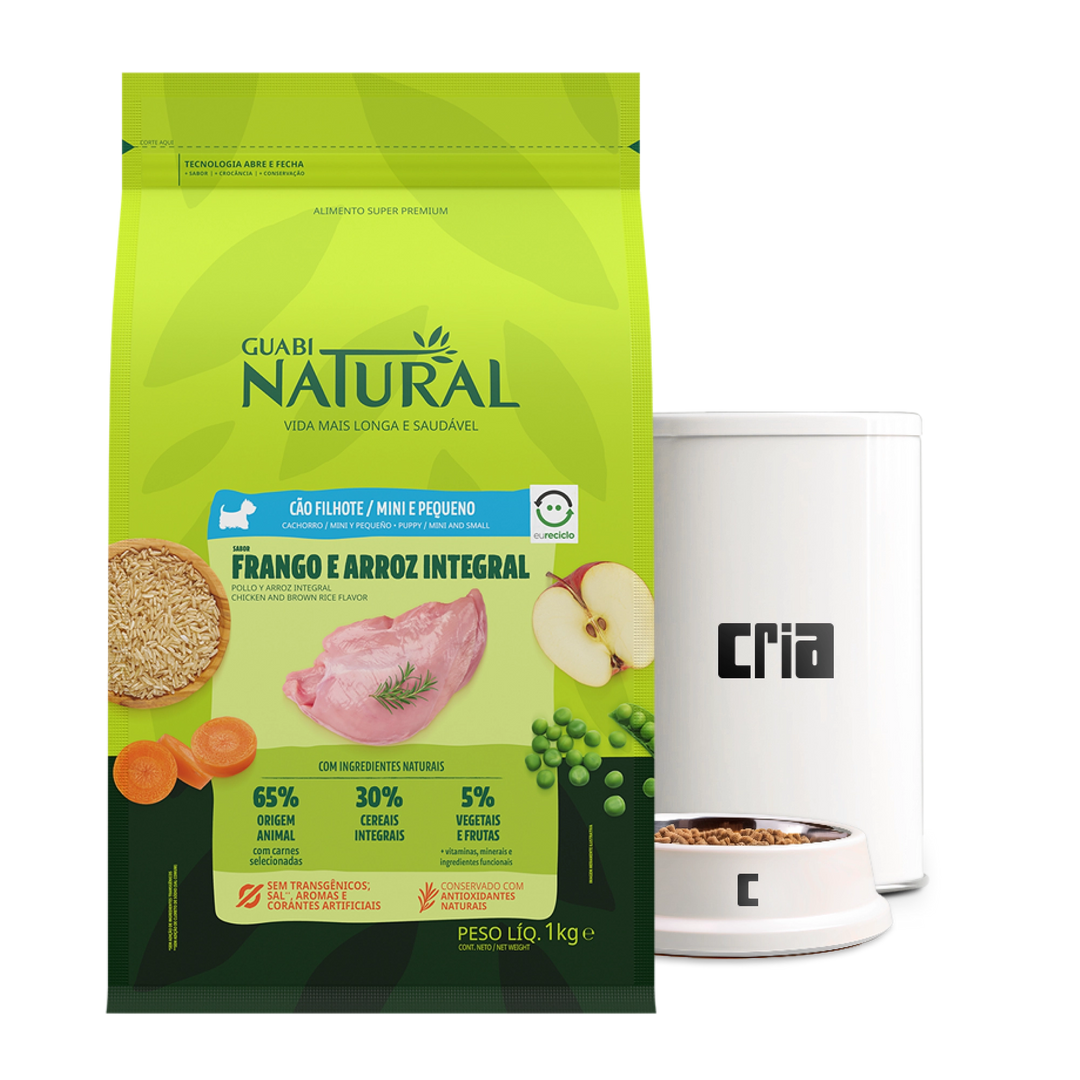 Guabi Natural Cães Filhotes Porte Pequeno ou Mini Sabor Frango e Arroz Integral (venda por 100g)