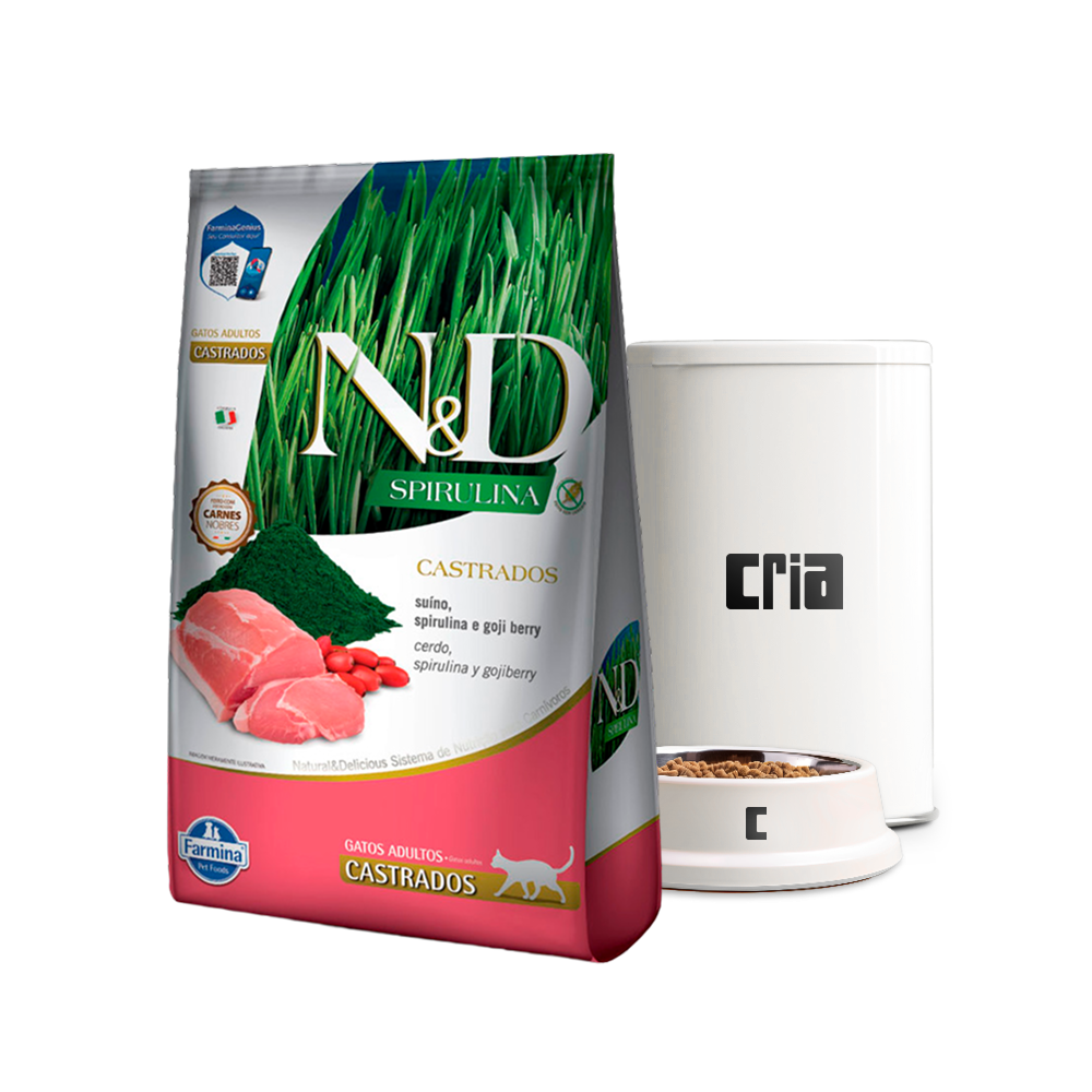 N&D Spirulina Gato Adulto Castrado Suíno, Spirulina e Goji Berry (venda por 100g)