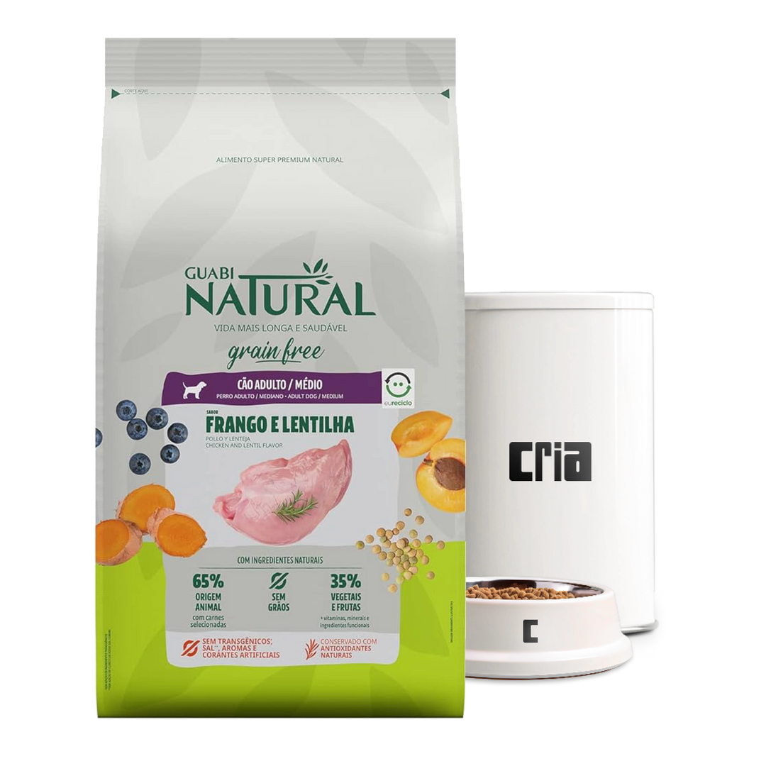 Guabi Natural Grain Free Cães Porte Médio Sabor Frango e Lentilha (venda por 100g)