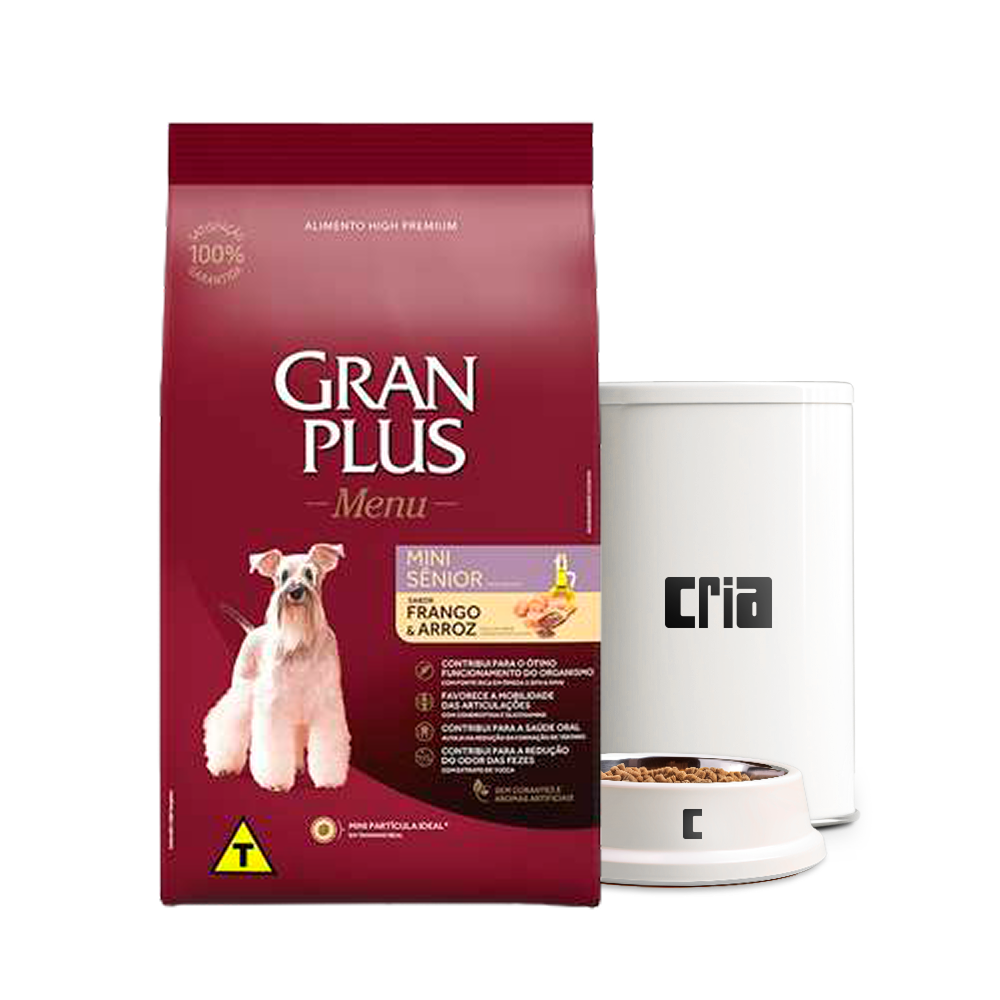 Gran Plus Menu Cão Sênior Porte Mini e Pequeno Sabor Frango e Arroz (venda por 100g)