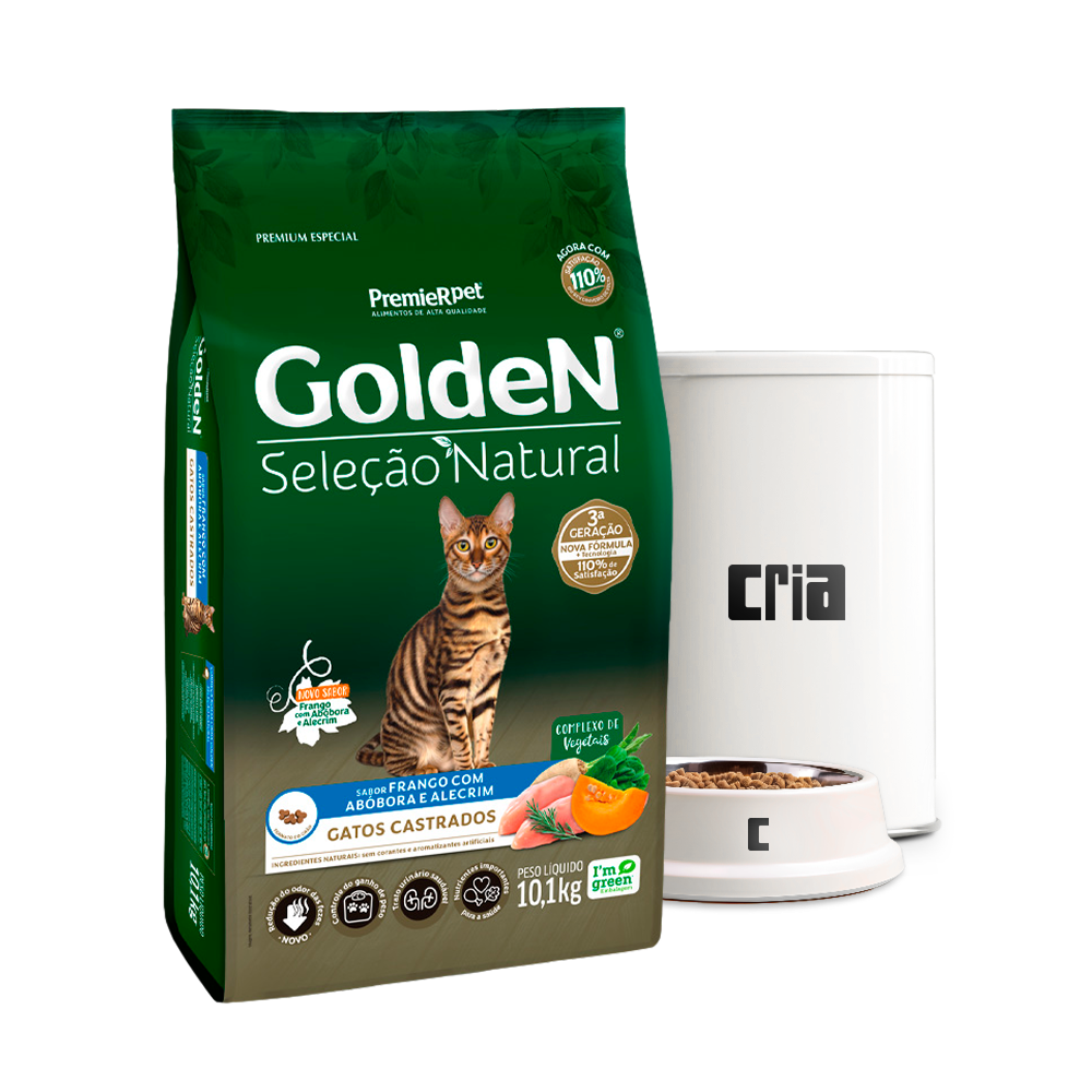Golden Seleção Natural Gato Adulto Castrado Sabor Frango com Abóbora e Alecrim (venda por 100g)