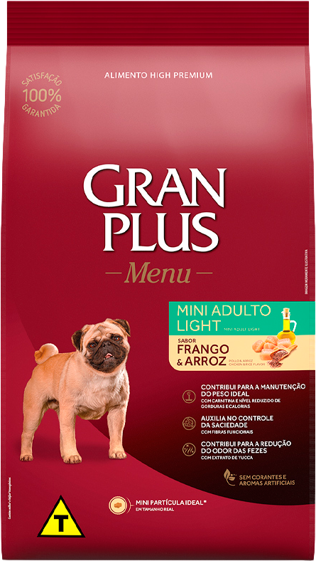 Gran Plus Menu Cão Adulto Porte Mini Light Sabor Carne e Arroz (venda por 100g)