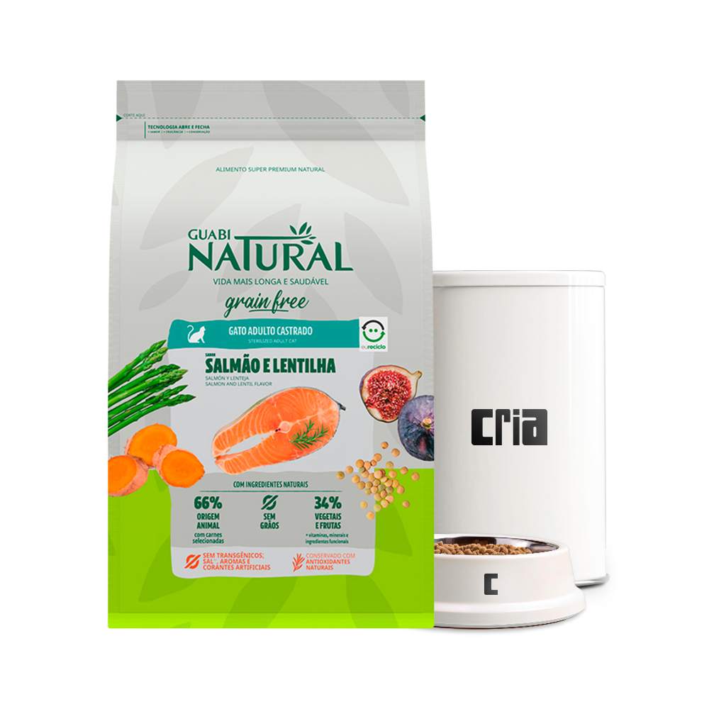 Guabi Natural Grain Free Gato Adulto Castrado Salmão e Lentilha (venda por 100g)